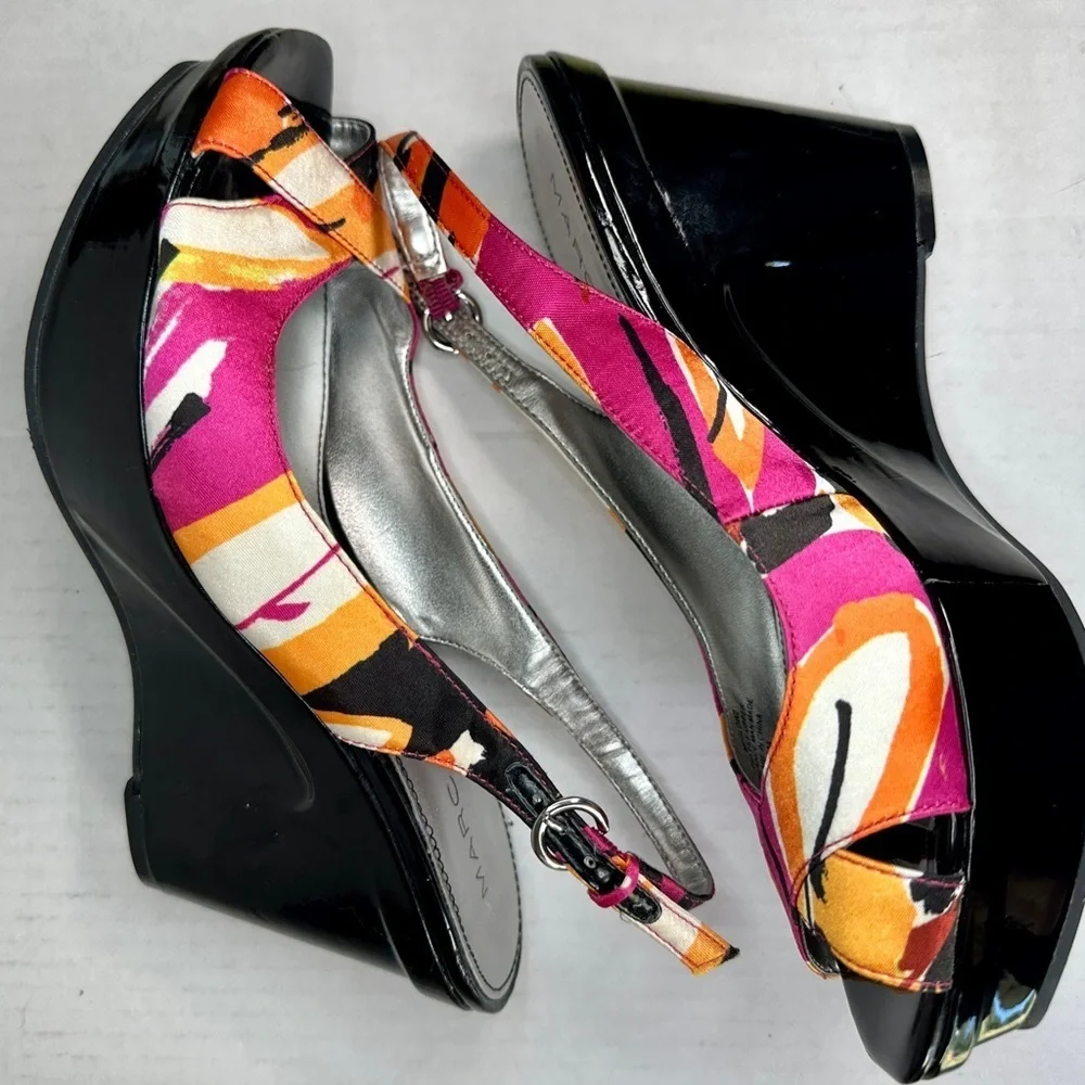 Marc Fisher Multicolor Peep Toe Wedge Sandal Size 7
